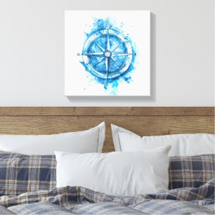 Toile Boussole - bleu couleur d'eau artistique