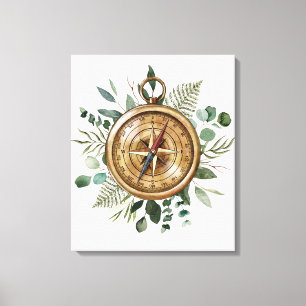 Toile Boussole de feuillage à l'aquarelle