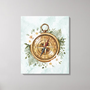 Toile Boussole Florale Aquarelle