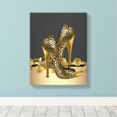 Toile Boutique Chaussures Leopard Noir et Or (Insitu (Plancher de Bois))