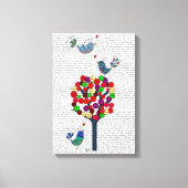 Toile Bouton Arbre et oiseaux Bleu (Recto)