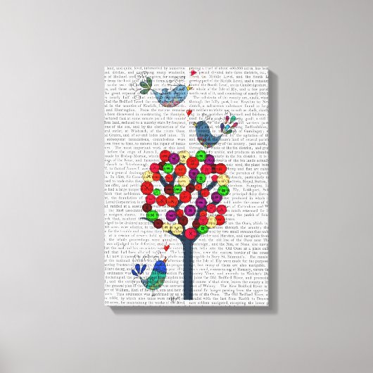 Toile Bouton Arbre et oiseaux Bleu (Recto)