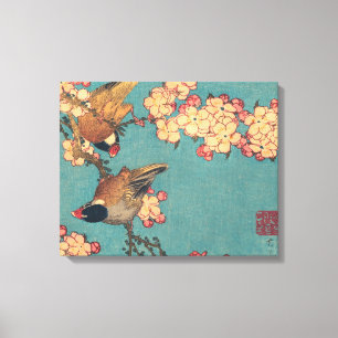 Toile Bouvreuil d'Hokusai et Cerisier Fleur Vintage Oise