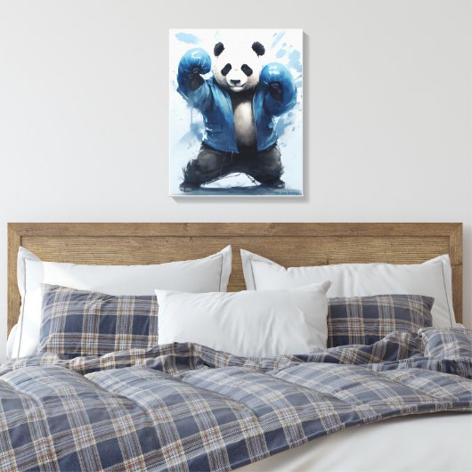 Toile Boxe Panda Êtes-Vous Prêt Panda Bleu Art (Insitu(Chambre))