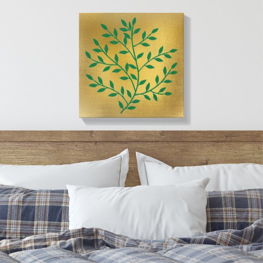 Toile Branche verte feuille verte sur or (Insitu(Chambre))