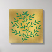 Toile Branche verte feuille verte sur or (Recto)