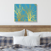 Toile Branches Gold Tree Motif Arrière - plan bleu (Insitu(Chambre))