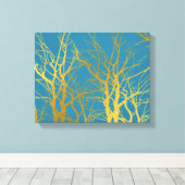 Toile Branches Gold Tree Motif Arrière - plan bleu (Insitu (Plancher de Bois))