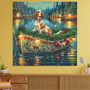 Toile Brittany Spaniel Noël Festive Voyage