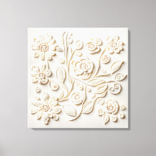 Toile Broderie florale ivoire