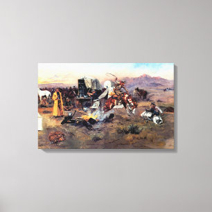 Toile Bronc dans le camp de vache par Charles M. Russell