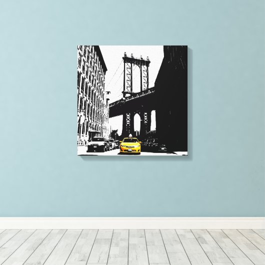 Toile Brooklyn Bridge Taxi jaune New York City Nyc (Insitu (Plancher de Bois))