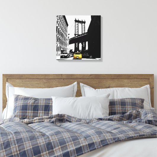 Toile Brooklyn Bridge Taxi jaune New York City Nyc (Insitu(Chambre))