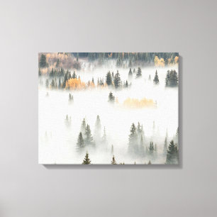 Toile Brouillard à l'aube sur une forêt de montagne