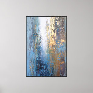 Toile Brouillard & Métal : Abstrait Bleu Or