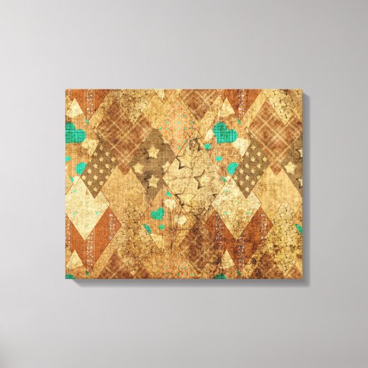 Toile Brown Grunge Quilt Stars Coeurs (Recto)