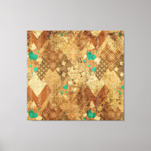 Toile Brown Grunge Quilt Stars Coeurs