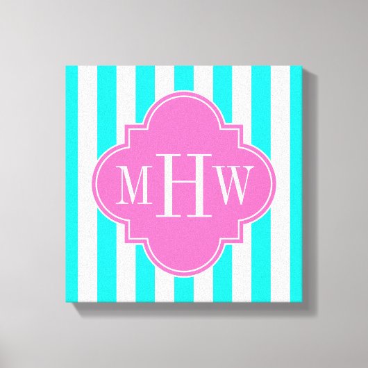 Toile Brt Aqua Wt Stripe HotPink#2 Quatrefoil 3 Monogram (Recto)