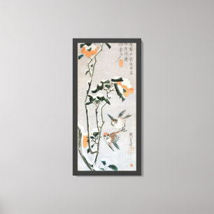 Toile Bruants et Camellia en Neige par Ando Hiroshige