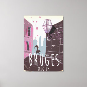 Toile Bruges, Belgique poster de voyage de dessin animé