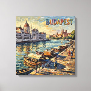 Toile Budapest Parlement rive du Danube étiré peut