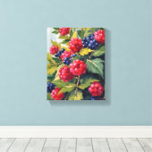 Toile Buisson de framboises et de mûres Aquarelle Fruit (Insitu (Plancher de Bois))