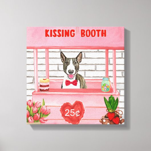 Toile Bull Terrier Chien Valentine's Day Kissing Booth (Recto)