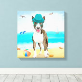 Toile Bull Terrier sur la plage (Insitu (Plancher de Bois))