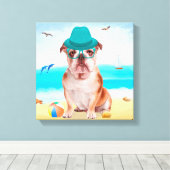 Toile Bulldog anglais sur la plage (Insitu (Plancher de Bois))