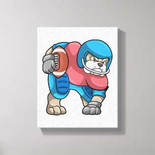Toile Bulldog au sport avec football et casque