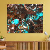 Toile Bulles en marbre Brown et bleu Art fluides (Insitu(Salon))