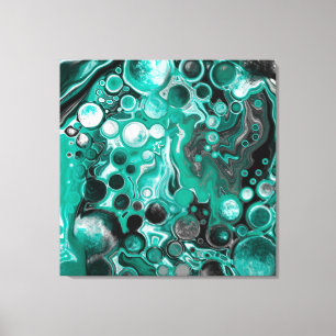 Toile Bulles turquoises et noires Cellules d'art fluides