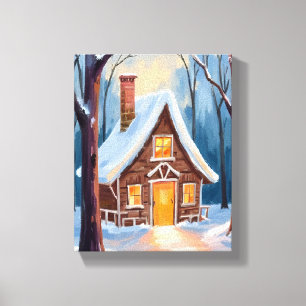 Toile Cabane dans les bois enneigés de Noël en hiver