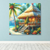 Toile Cabane Tropicale Noël Palm Tree Beach Lumières (Insitu (Plancher de Bois))