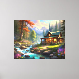 Toile Cabine dans les montagnes Rocheuses Fleurs sauvage