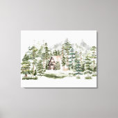 Toile Cabine d'aquarelle dans la forêt de pins verts (Recto)