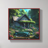 Toile Cabine en bois rustique avec Fleurs et Foliage (Recto)