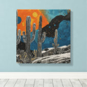 Toile Cactus du désert bleu Aquarelle (Insitu (Plancher de Bois))