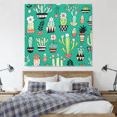 Toile Cactus Fleuris Fond Vert Vintage (Insitu(Chambre))