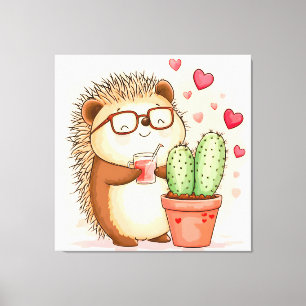 Toile Cactus Hérisson Aquarelle Joie