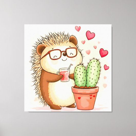 Toile Cactus Hérisson Aquarelle Joie (Recto)