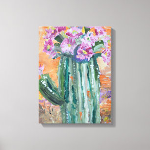 Toile Cactus Saguaro en Fleur Coucher de Soleil