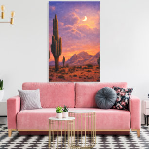 Toile Cactus sous la lune au coucher du soleil Art du Su