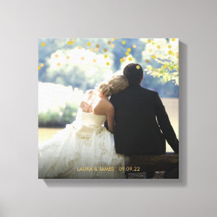 Toile Cadeau de photo de mariage avec confettis dorés