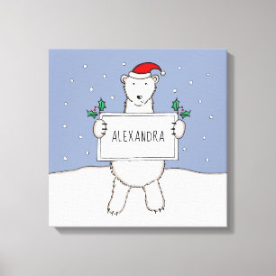Toile Cadeau d'ours polaire de Noël personnalisé