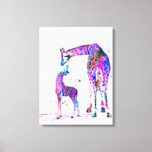 Toile Cadeau Giraffe Maman Et Fille, Cadeau Amoureux De