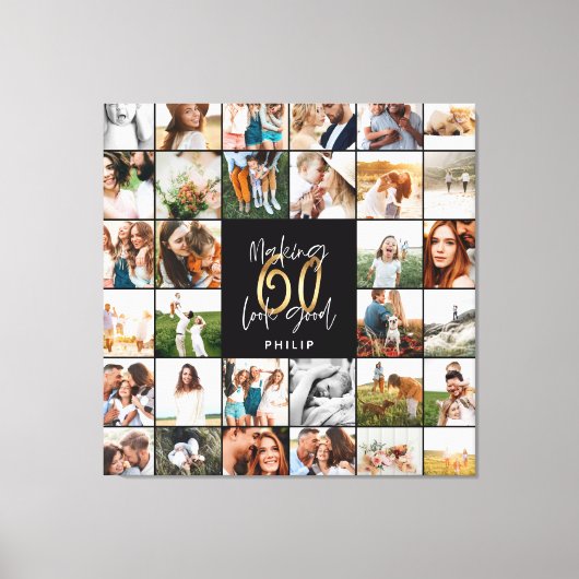 Toile Cadeau moderne 60e anniversaire multi photo script (Recto)