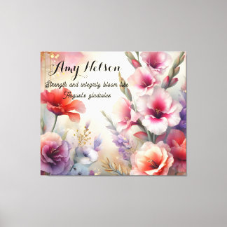 Toile Cadeau personnalisé Août Fleurs d'anniversaire