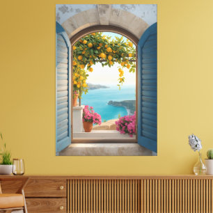 Toile cadre de vue de fenêtre méditerranéenne - citron c