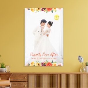 Toile Cadre floral photo couple mariage chinois oriental